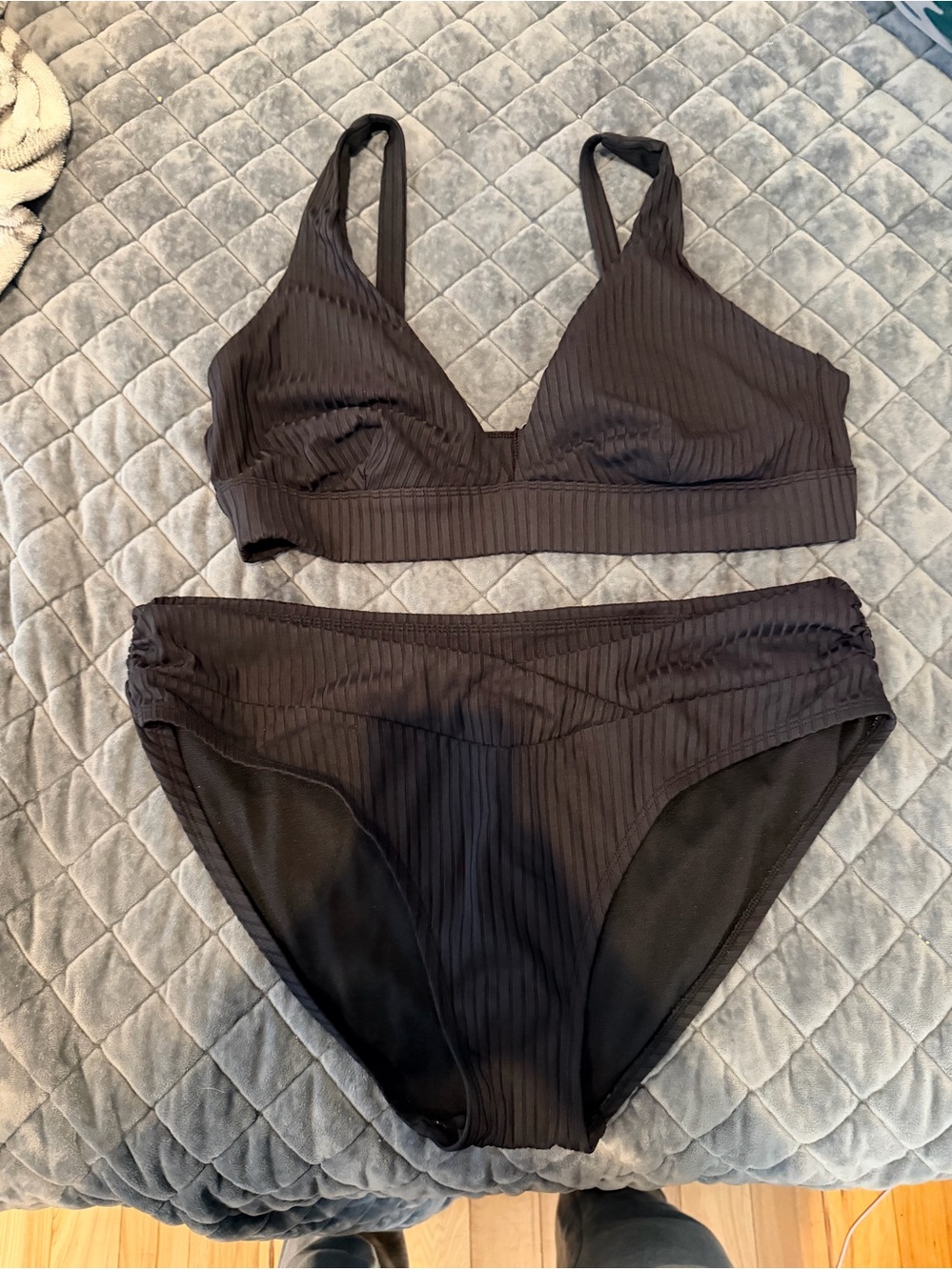 Time and Tru Black Ribbed Women's Bikini Set